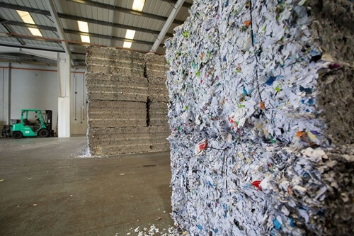 Stacks of shredded paper or recycling