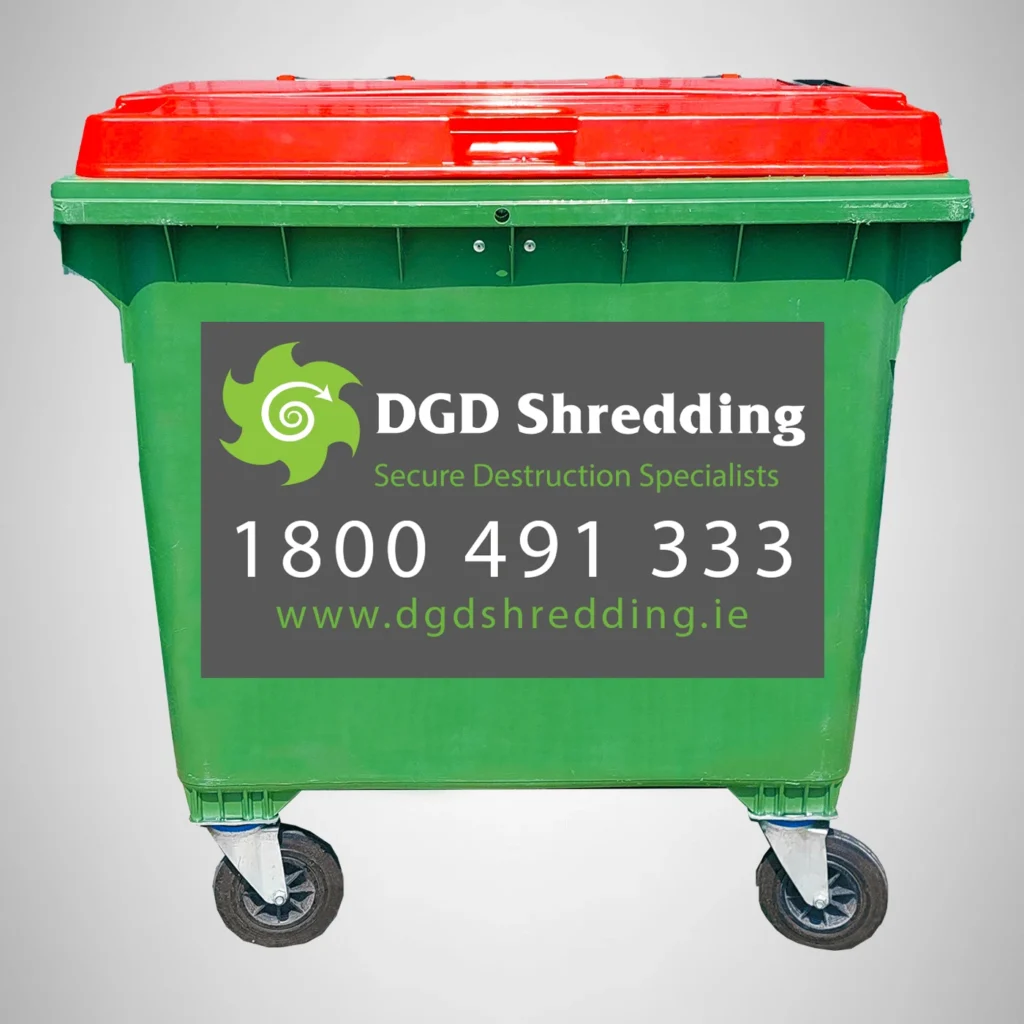 DGD Shredding - Secure Lockable 1100ltr Wheelie Bin; Mobile Onsite Shredding; Offsite Shredding; On-Demand Service; Regular Scheduled Service; Bulk Clear Out; Nationwide