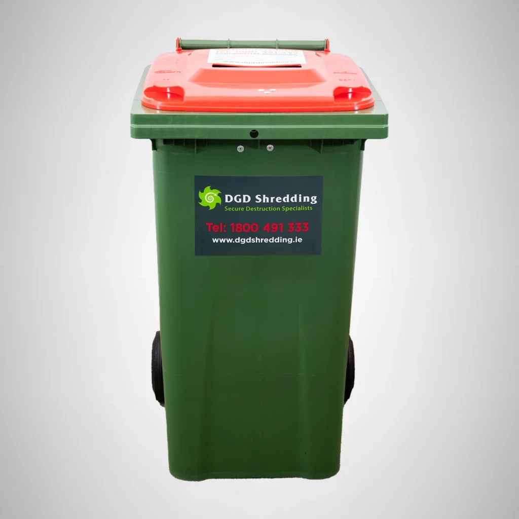 DGD Shredding - Standard 240ltr Wheelie Bin; Mobile Onsite Shredding; Offsite Shredding; On-Demand Service; Regular Scheduled Service; Bulk Clear Out; Nationwide